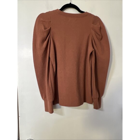 Madewell Pleated Statement Puff Sleeves Dusty Orange Rust Autumn‎ Top Size XS - Picture 5 of 10